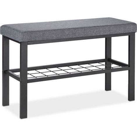 Banco zapatero moderno con práctico almacenaje 90 x 40 x 45 cm de metal negro 130011071 (1/5)