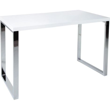 Bureau design MONZA 120x60 cm blanco brillante con patas cromadas plateadas (1/5)