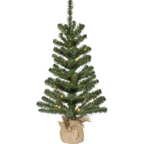 Everlands Mini Weihnachtsbaum im Jutesack 75 cm grün beleuchtet warmweiß