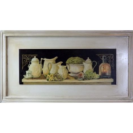 Quadro anticato con brocche e fiori 30 x 56 cm - Parte di una serie (1 di 2)