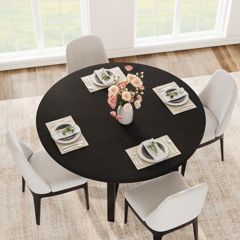 Table de salle à manger ronde Ø 120 cm, style industriel peu encombrant, plateau en bois et structure métallique robuste, pour 4 à 6 personnes, pour cuisine/appartement, sans chaises - Couleur : Black (1/5)