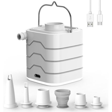 Blanc,Gonfleur Électrique Rechargeable, Pompe à air Portable avec Lumière LED, Gonfleur/Dégonfleur avec 5 Buses pour Matelas Gonflable, Piscine, Bouée, Bateau Pneumatique, Anneau de Natation (1/5)