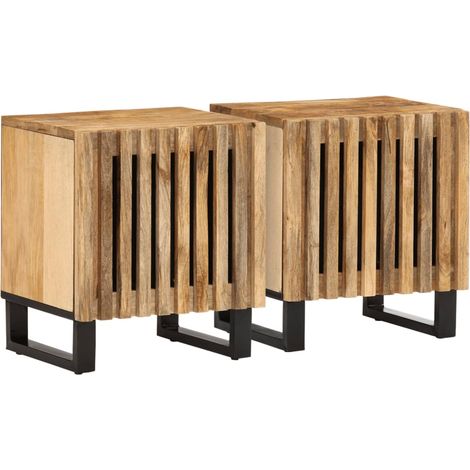 Nachttische 2 Stk. 40x34x46 cm Raues Mangoholz