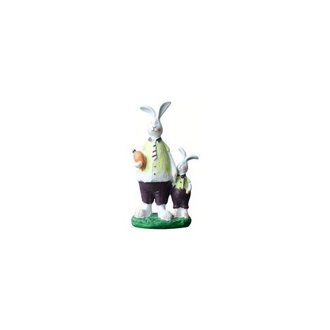 Statuette in resina di coniglietti padre e figlio – Coniglietti pasquali con carote, vestiti coordinati, decorazione primaverile per casa, mensola, scrivania o caminetto – Crezuo