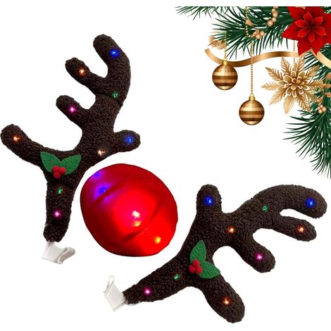Bois De Renne Décoratifs pour Véhicules,La Décoration Extérieure Automobile pour Les Fêtes Décorations De Noël pour Voiture avec Cornes De Renne,pour SUV Van Véhicule Automobile (1/5)