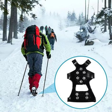 Crampones de acero de 10 puntos para hielo - Agarres de silicona para nieve para calzado de senderismo y trail, fáciles de poner y quitar,M