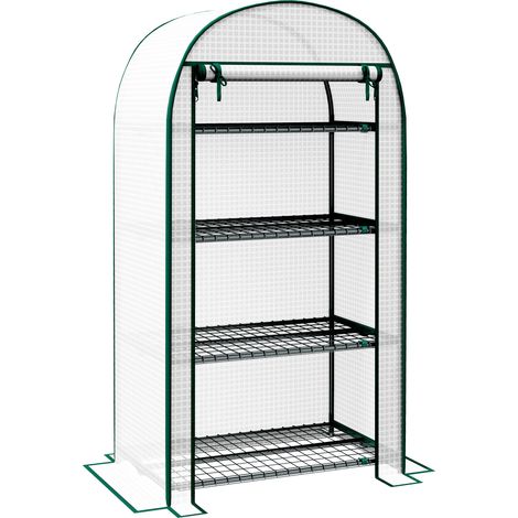 Serra da Giardino Verticale 80x50x160 cm con 4 Ripiani in Metallo e Copertura in PE Bianco (1/5)