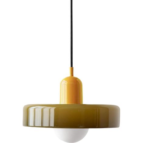 Suspension vintage en verre ambré jaune, 1 pièce, douille E27, lampe suspendue pour cuisine, salle à manger et éclairage intérieur (1/5)