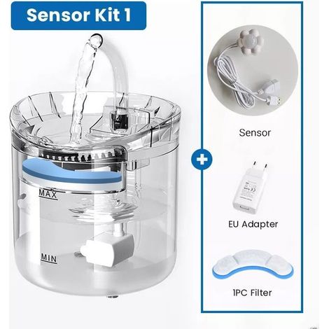 Fuente de agua automática de 1,8 L para gatos, cachorros y mascotas con 2 modos de agua inteligentes, 2 filtros de carbón y 1 bomba USB silenciosa. (1/4)
