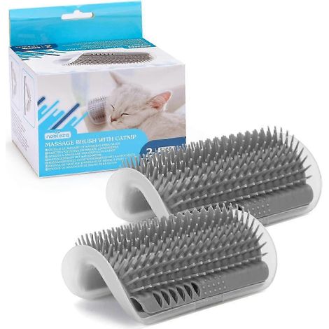 Lot de 2 brosses murales pour chats, peigne de massage d'angle avec herbe à chat, pour chats et chiens à poils longs et courts