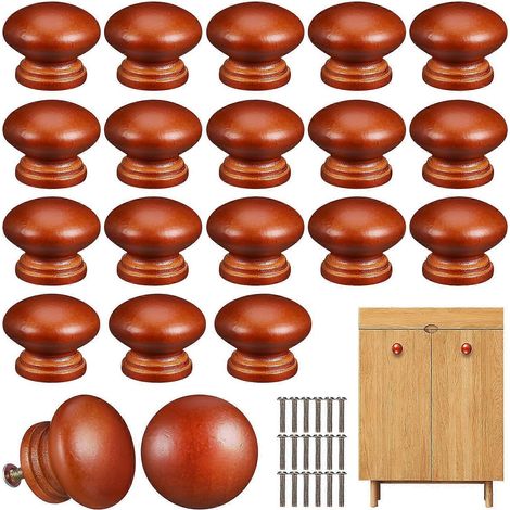 Lot de 20 boutons de commode en bois, boutons de porte de placard à un trou, poignées de tiroir et de porte de placard, boutons ronds pour meubles et quincaillerie d'armoire (1/3)