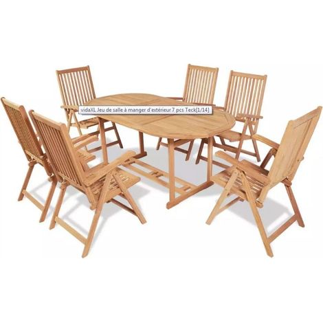 Table ovale et 6 chaises teck massif clair Aqual (1/5)
