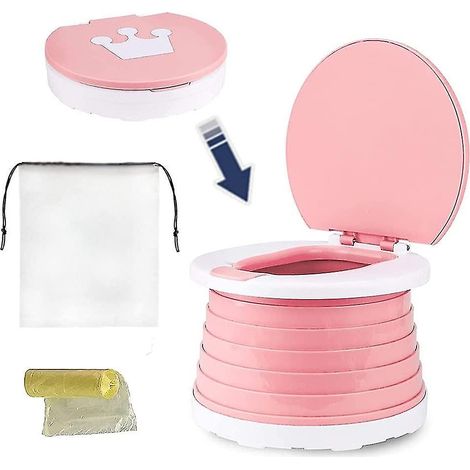 Pot de toilette de voyage pliable rose pour enfants, 24 x 5 cm (1/5)
