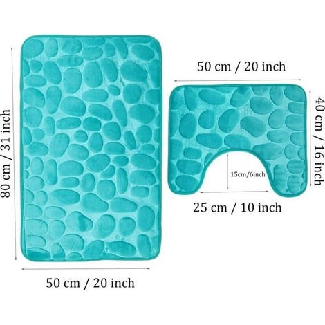 Tapis de Salle de Bains 2 Pièces, Antidérapant Lavable. Set Tapis de Bain et Tapis de WC, Couleur Aqua (1/4)