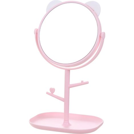 Miroir De Maquillage Ronde Avec Oreilles De Chat - Rotatif Et Inclinable - Pour Table De Toilette Ou Salle De Bain - 1 Pièce (1/5)