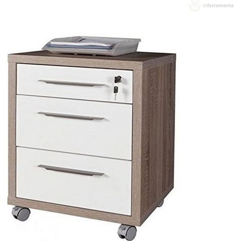 Commode de bureau Composad Chania A 3 tiroirs A roulettes en chA ne et couleur blanche (1/2)
