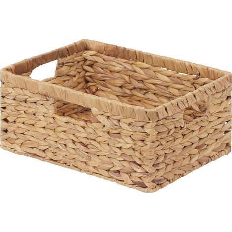 Großer rechteckiger Weidenkorb, Aufbewahrungskorb aus Wasserhyazinthe mit integrierten Griffen, dekorative Aufbewahrungsbox, 1er-Set