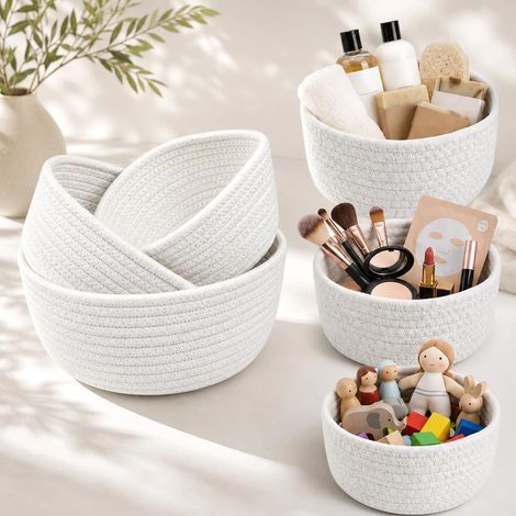 Lot de 3 Panier de Rangement en Corde de Coton, Paniers de Rangement Tressés Organisateur Table a Langer Bebe Convient Décoration Rangement dans Chambres, Salons, Bureaux (1/5)