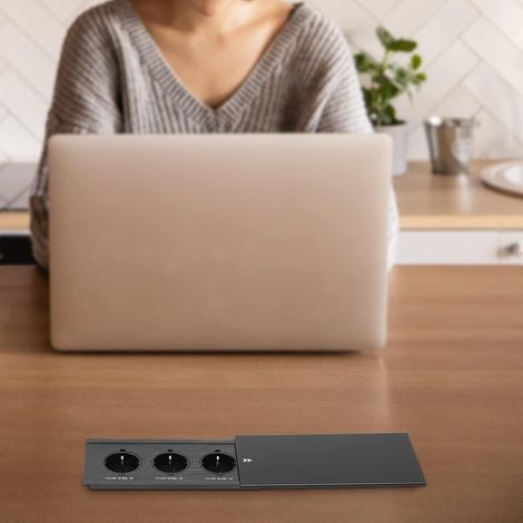Prise encastrée, prise de bureau cachée coulissante avec 3 prises, câble de 1,8 m pour Bureau cuisine Bureau (1/5)