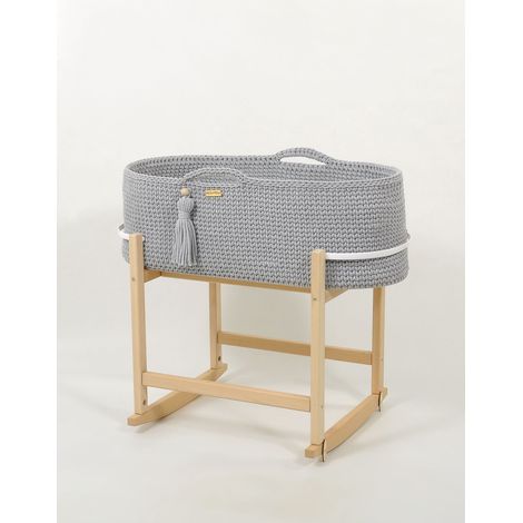 Handgefertigter Boho-Moseskorb mit Wiege – grau (1/5)