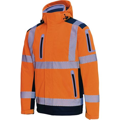 Vizwell Warnschutz-Wintersoftshelljacke 3 in 1 VW177D Gr. L leuchtorange/marine