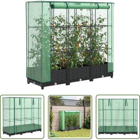 vidaXL Hochbeet mit Gewächshaus-Aufsatz Rattan-Optik 120x40x123 cm (1/5)