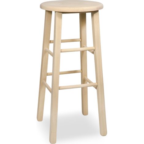 Taburete redondo de bar en madera natural, para pintar, altura 68 cm, patas rectas