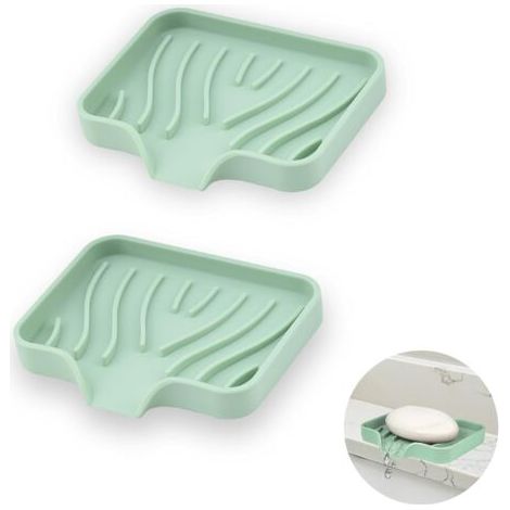QORVA-2 Pièce Porte Savons Silicone, Porte Savon Salle de Bain avec Évacuation, Support Savon Incliné, Porte-Savons Antidérapants pour Douche, Cuisine et Baignoire (Vert) (1/5)