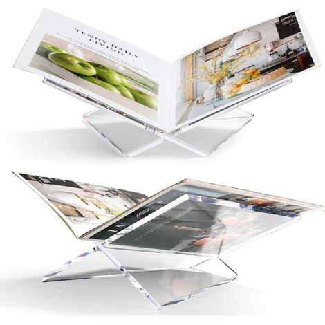Support De Livre - étagère En Acrylique Transparent Avec Renforts En Croix - Pour Cuisine Et Bureau - Grand Format (1/5)