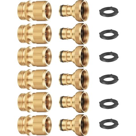Connecteur rapide pour tuyau d'arrosage en laiton massif filetage 3/4 pouce sans fuite raccord d'eau lot de 6 (1/5)