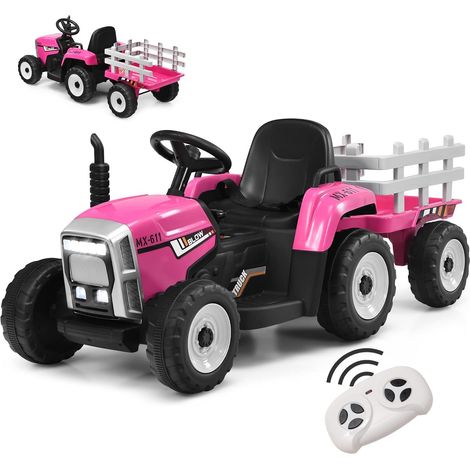 Goplus – Tracteur électrique enfant avec remorque – Batterie 12V – Phare à LED – Télécommande – Ceinture de sécurité – Charge 30kg – Pour 3 ans et plus (1/5)