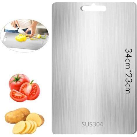 Planche à découper en titane, Planche à découper en acier inoxydable, Titanium Cutting Board, Planche À Découper de Qualité Alimentaire double face, anti-moisissure, pour Viande, Fruits (34 (1/5)