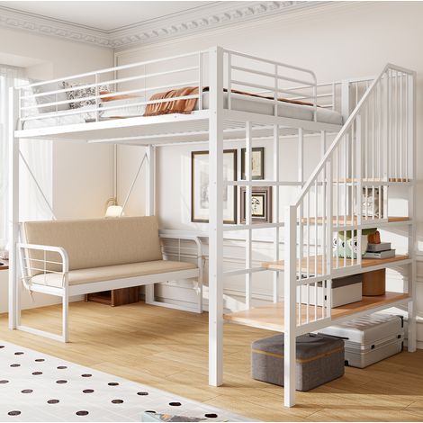 MEUBLIV Bettgestell 140x200 cm Weiß – Etagenbett mit Stauraum, ohne Matratze (1/5)