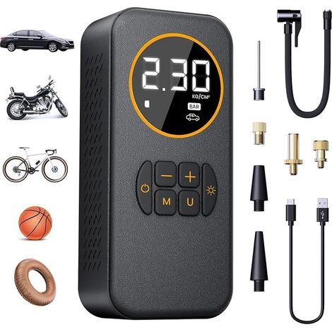 Gonfleur Pneus Voiture Sans Fil, Mini Compresseur à Air Portatif 150 PSI (10,3 Bar), Pompe Pneu Inflation Rapide pour Véhicule, Vélo, Ballon (1/5)