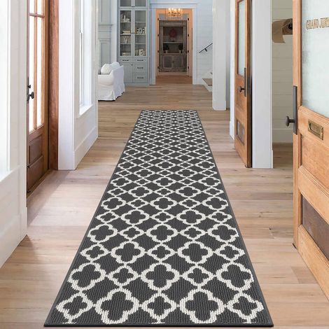 Tapis de Couloir Extra Long 60x240cm, Tapis Cuisine Antidérapant Devant Évier Tapis de Passage Moderne Gris Foncé, Lavable pour Intérieur Idéal pour Couloir, Cuisine, Buanderie, Entrée (1/5)
