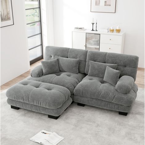 Sofá salón modular chenilla gris con otoman OKMYHOME (1/5)