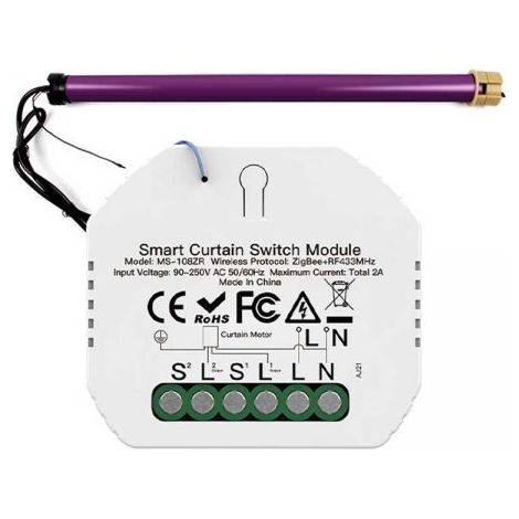 Modulo Tapparelle ZigBee 3.0 + RF 433MHz, TUYA, Smart Life, 2A, AC 90-250V, 50/60HZ, 500W, 52X47X18mm, IP20, SHZ108ZR