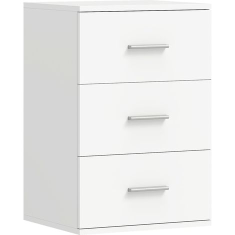 Table de chevet 3 tiroirs en MDF blanc avec poignées argentées 40x35x60 cm (1/5)