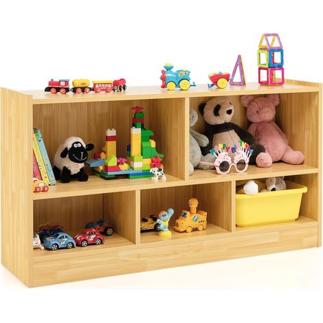 COSTWAY Librería para Niños, Mueble Organizador Juguetes, Mueble de 5 Cubos para Ordenar Juguetes Muñecas y Libros, Estante de Madera con 5 Compartimientos para Cuarto de Juegos (Amarillo) (1/5)