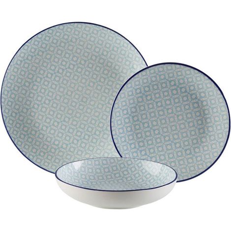 VERSA vajilla porcelana 18 piezas nikara , Vajilla de porcelana Nikara de 18 piezas, un servicio de mesa moderno y versátil que aporta un estilo contemporáneo en tonos azules y bla