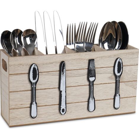 1 Range-couverts,4 compartiments,Bois rustique,Organiseur couteaux fourchettes,Salle à manger restaurant (1/5)