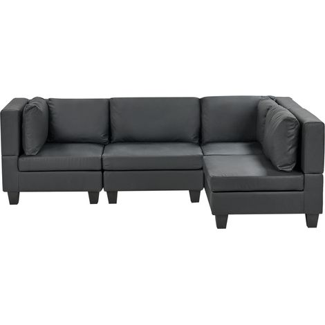 Sofá modular moderno 4 plazas tapizado piel sintética patas negras respaldo acolchado izquierdo negro Unstad