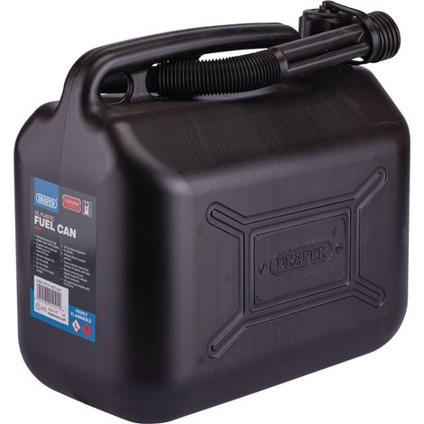 Draper 10L Black Plastic Fuel Can with Secure Cap and Durable Design