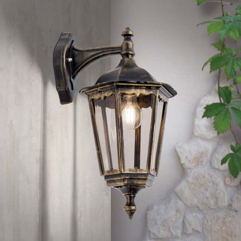 [GEBRAUCHT] B-Ware Orion Außenwandleuchte Puchberg hängend schwarz-gold dimmbar IP43 Aluminium 45cm (1/2)