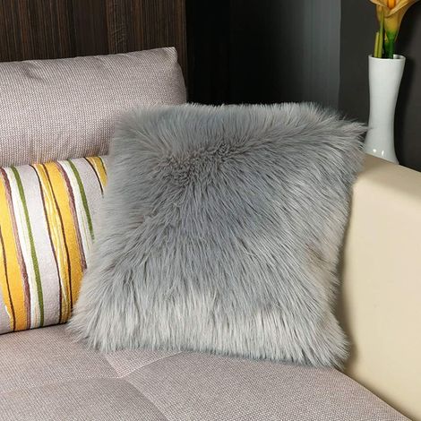 Housse de Coussin , Fausse Fourrure Deluxe Décoratif Canapé Chambre Lit Super Doux tissu moelleux Mongolie Taie d'oreiller 5050cm (Gris) (1/5)