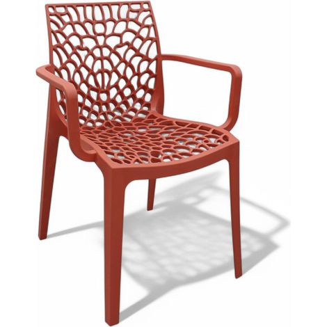 Sedia poltrona impilabile da esterno in resina con schienale decorato design moderno Tape - Rosso (1/4)