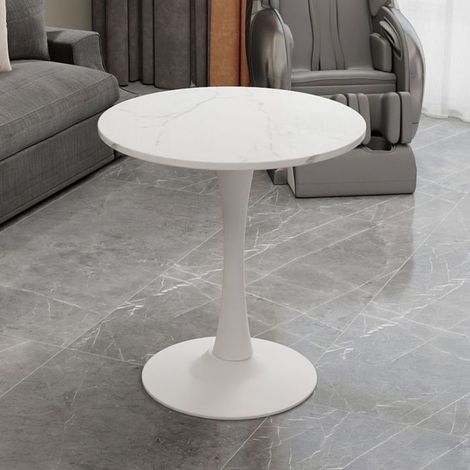Table à Manger 27,6 pouces style mid-century modern plateau rond en marbre finition veinée blanche convient à 2 à 4 personnes blanc (1/5)