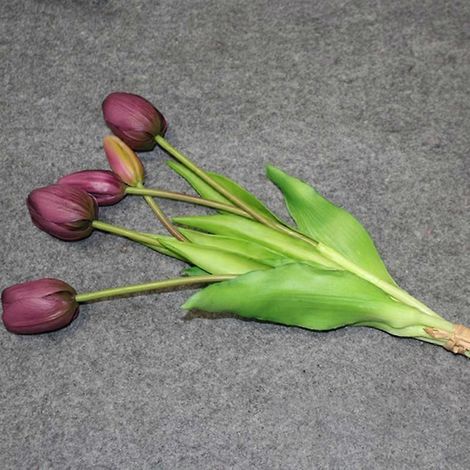 Bouquet de tulipes en silicone de luxe au toucher réaliste, fleurs artificielles décoratives pour la maisonviolet foncé (1/5)