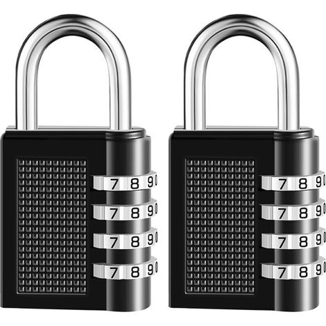 2er-Pack Kombinations-Vorhängeschloss mit 4 Ziffern, wasserdicht, für den Außenbereich, für Schulspinde, Sportspinde, Zäune, Werkzeugkästen, Tore, Koffer, Hasp-Aufbewahrung (Schwarz) (1/5)