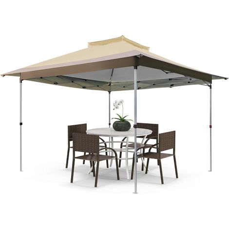 COSTWAY Tonnelle de Jardin Instantanée Double Toit 360X360CM, Tente Réception avec Dessus Ventilé Sac de Transport à roulettes, Tonnelle à Ouverture pour Fête Camping BBQ, Kaki (1/5)
